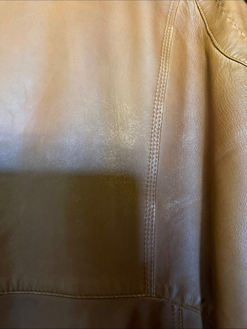 Quince Women Cognac 100% Sheep Leather Stand Collar Front Zip Moto Jacket Size L - Picture 5 of 8